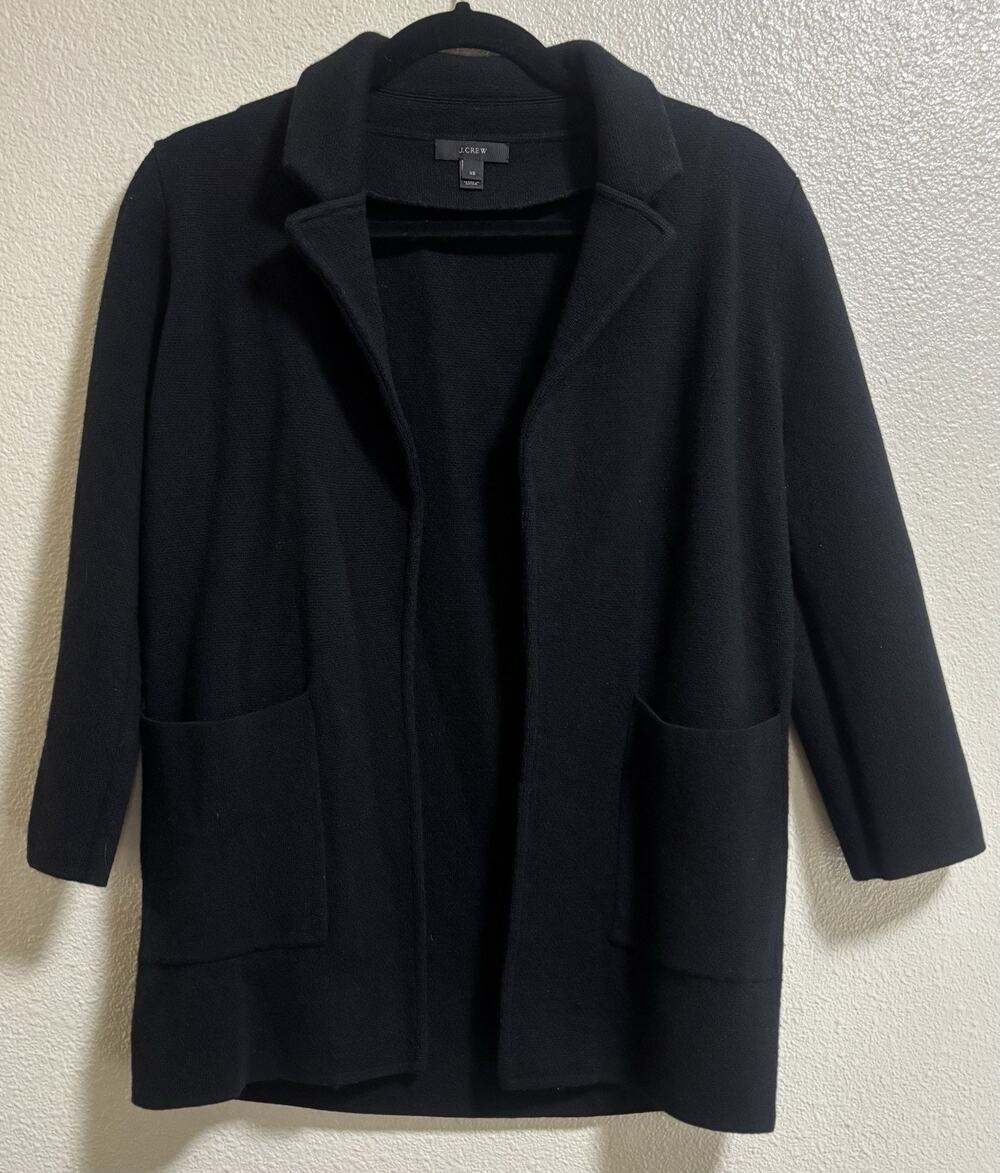 J. Crew Open Front Sweater 100% Merino Wool Black Blazer Office Women's Size XS